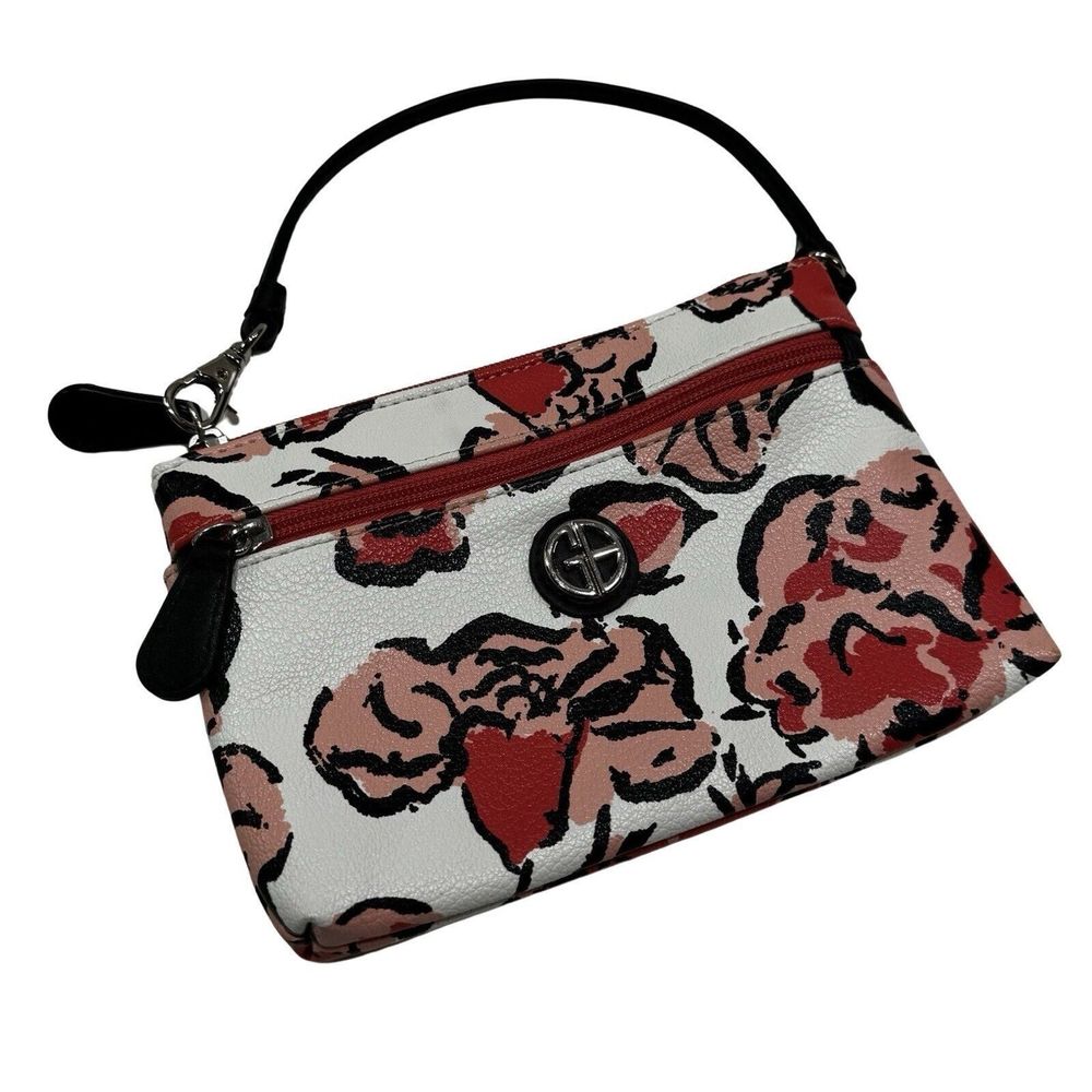 GIANI BERNINI Women's Floral Print Wristlet Wallet Mini Handbag Black Handle